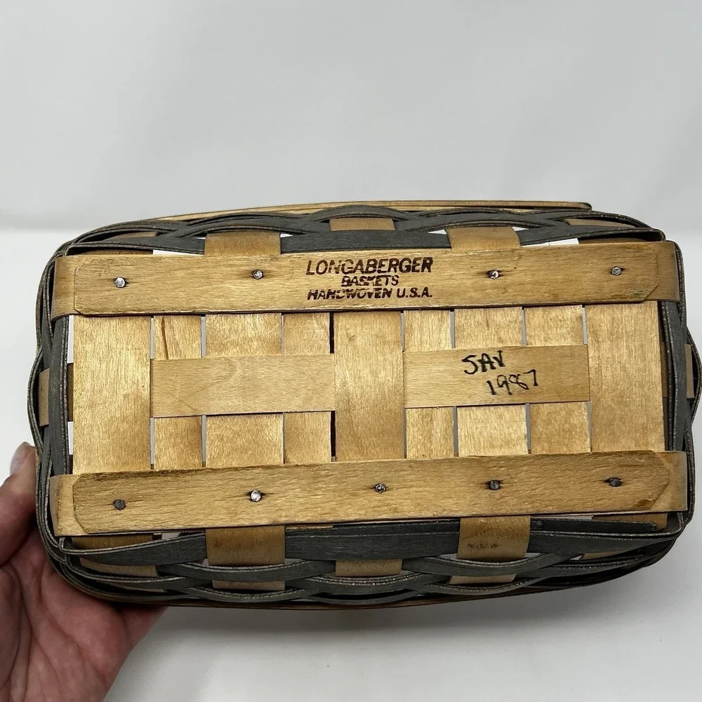 Longaberger Gray Brown Weave Basket 1987 Stationary Handle Gathering Cottage